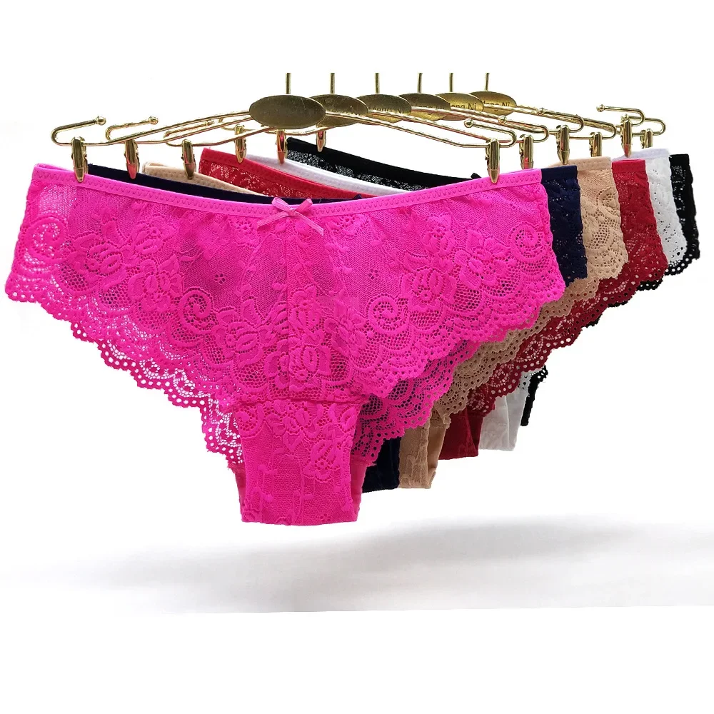 Slips Sexy en dentelle pour femmes, culotte ajourée, taille basse, doux, couleur unie, sous-vêtements respirants, expédition rapide, 3 pièces/lot