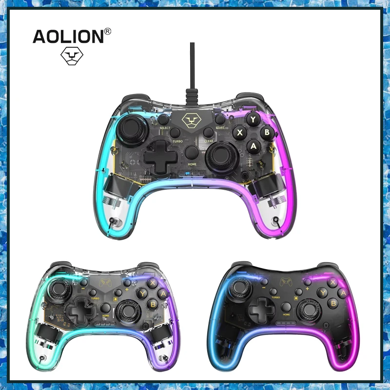 Aolion Wireless Transparent RGB Video Gamepads for NS Nintendo Switch Lite/ Switch OLED/Android/IOS/Windows PC Game