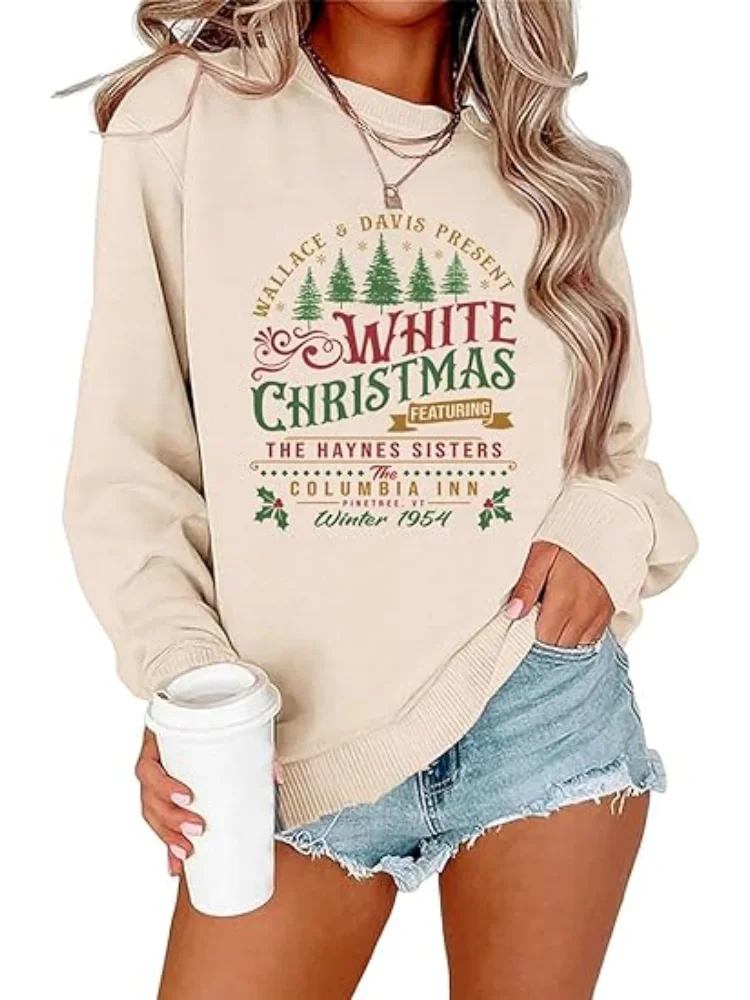 سويت شيرت أبيض لعيد الميلاد للنساء، سويت شيرت شجرة عيد الميلاد، سويت شيرت لعطلة عيد الميلاد، رسومات مضحكة