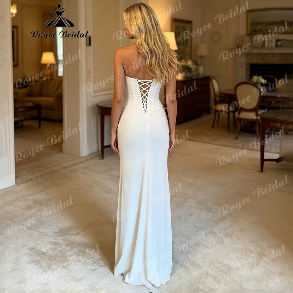 Lace Trim Strapless Mermaid Wedding Dress Corset Back High Slit Formal Dress for Women  Customized