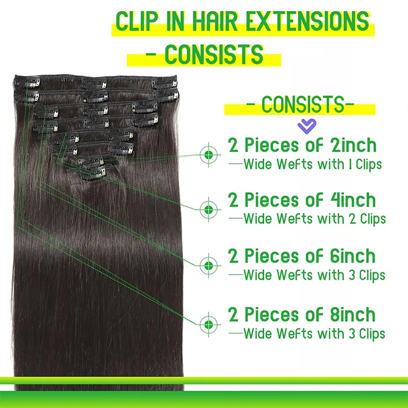 Clip In Hair Extensions Real Human Hair 1B Natural Black  Clip In 100% Brazilian Remy Human Hair Straight 8pcs 100g Per Piece