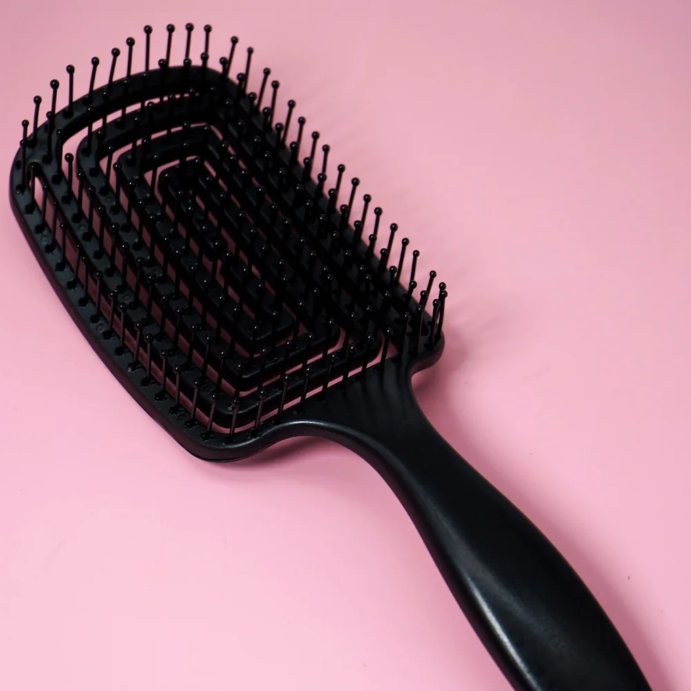 Black Square Hollow Hair Scalp Massage Comb Portable Wet Dry Curly Detangler Hairbrush Anti-static Barber Styling Tool