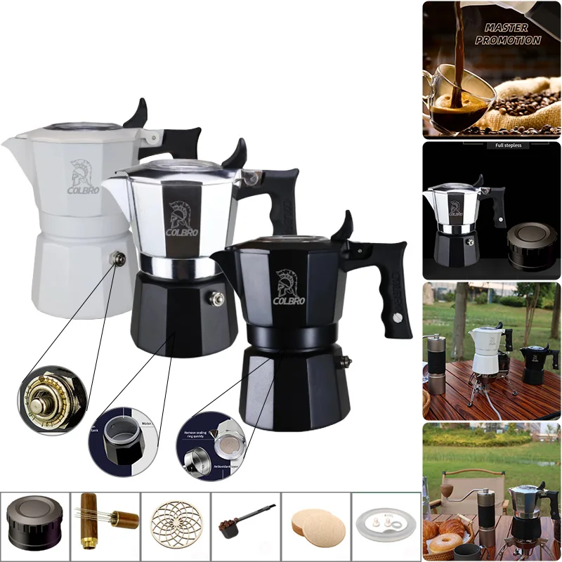 Portable Double Valve Pressurized Moka Pot Espresso Set Home Extraction Brewer with Cloth Powder Filter Paper Tools Accessories