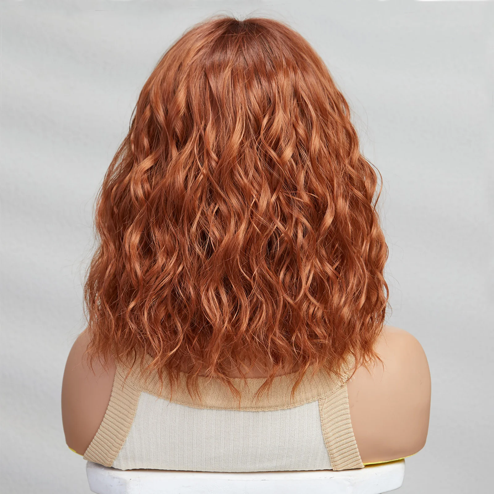 CharmSource Short Natural Wave Curly Orange Brown BoB Hair Wig  Synthetic Wigs Bangs for Women Daily Party High Density