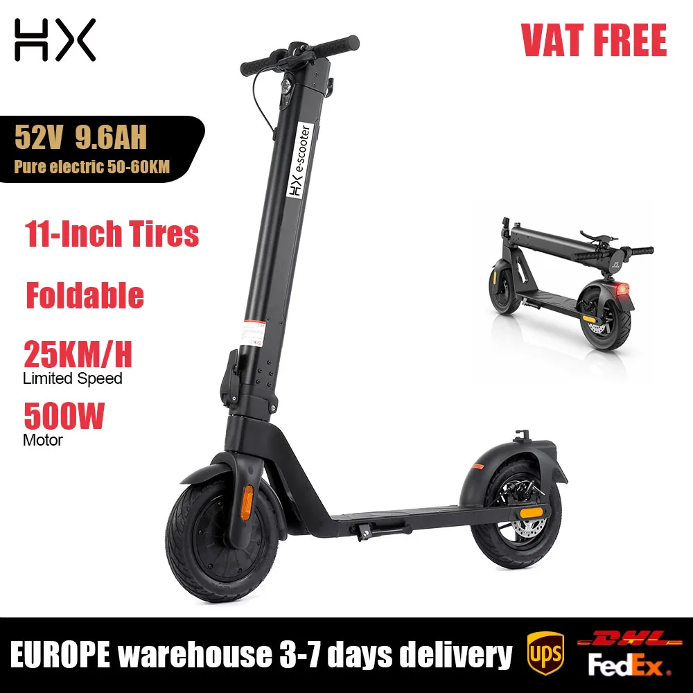 HX D01 Elektrische Scooter voor Volwassenen 500W Motor 52V 9.6Ah Uitneembare Batterij 55KM Bereik 11 Inch Banden Opvouwbaar IPX6 Voor- en Achterlichten Stedelijke Commuter E-Scooter