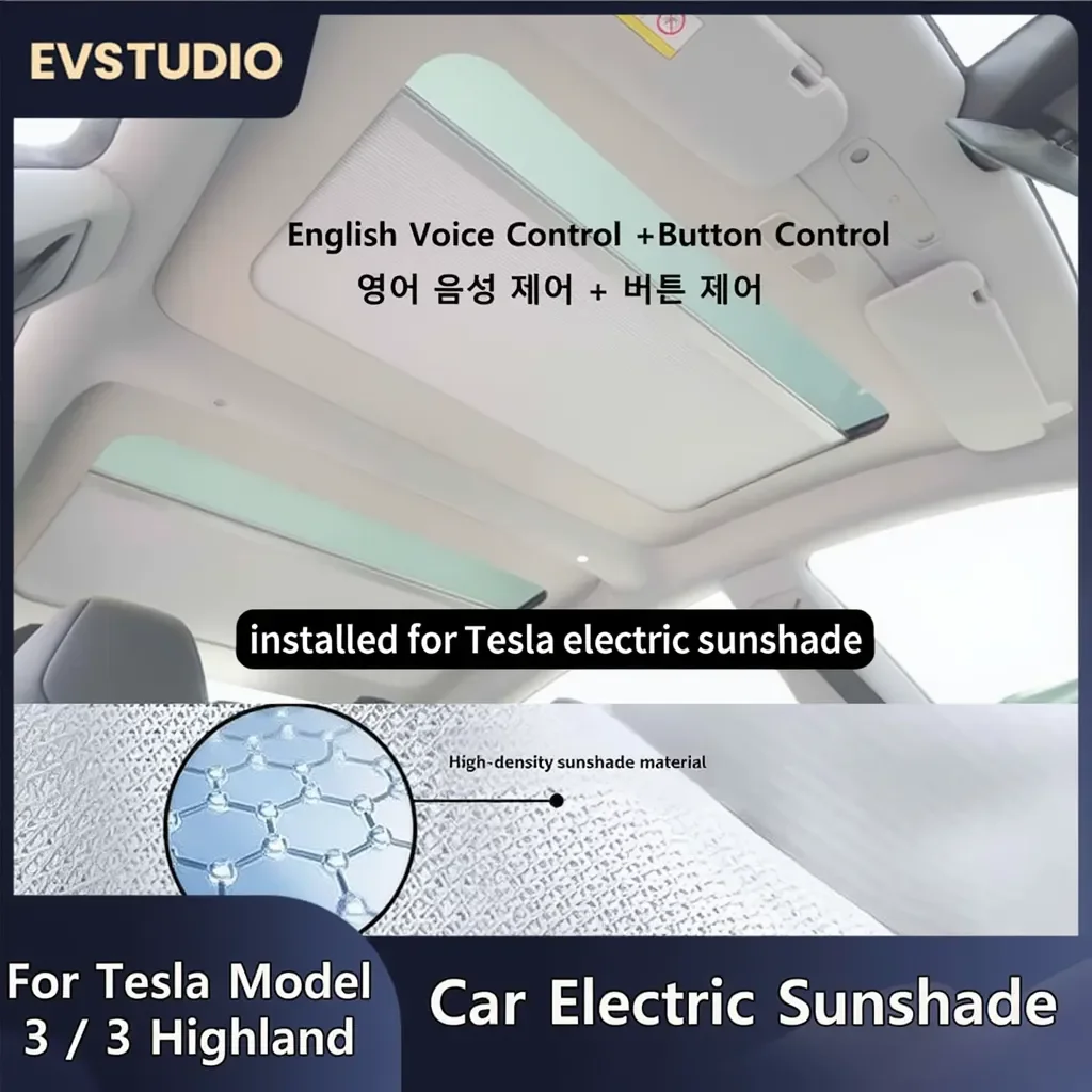 Newest Voice Button Control Electric Sunshade for Tesla Model 3/3 Highland Integrated Car Sun Roof Shade Retractable Sun Visor