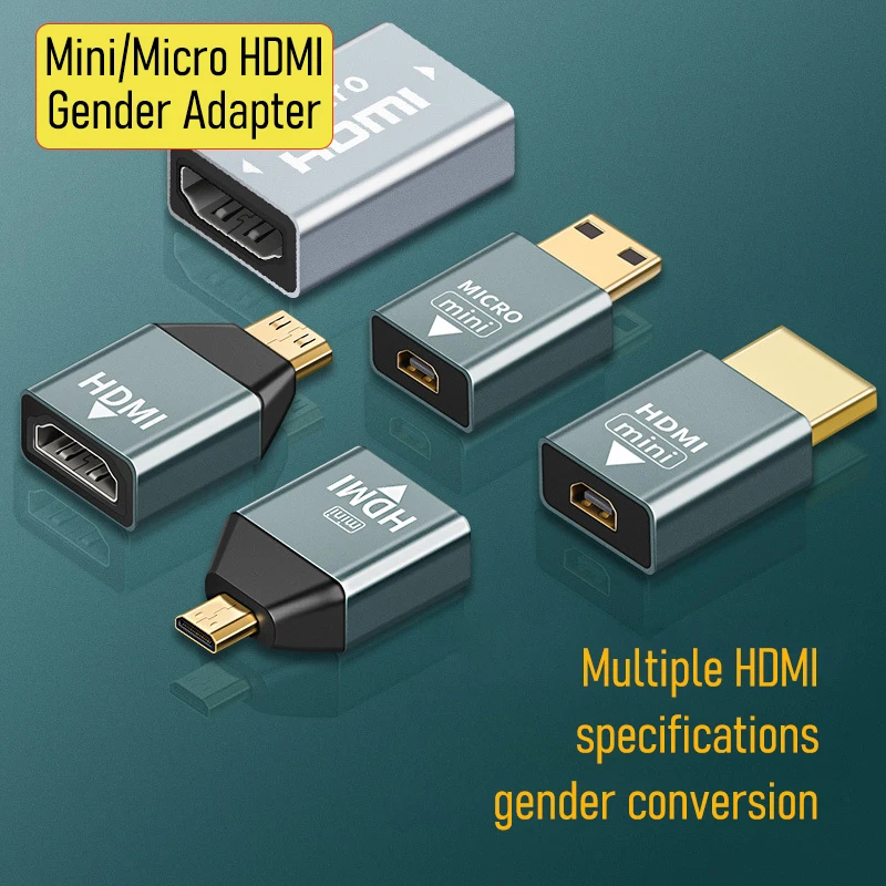 2-in-1 Mini and Micro HDMI to HDMI Gender Adapter 4K HD Male to Female for Laptop Tablet PC TV Camera Mobile Phone Accessories