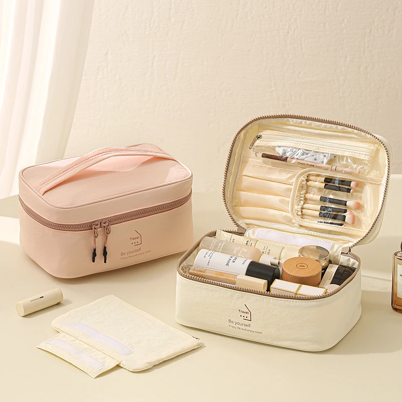 Tragbare quadratische Tasche von Taslon, Reise-Make-up-Tasche mit großem Fassungsvermögen, Aufbewahrungstasche für die Hautpflege, Reise-Aufbewahrungstasche, bequem zu tragen