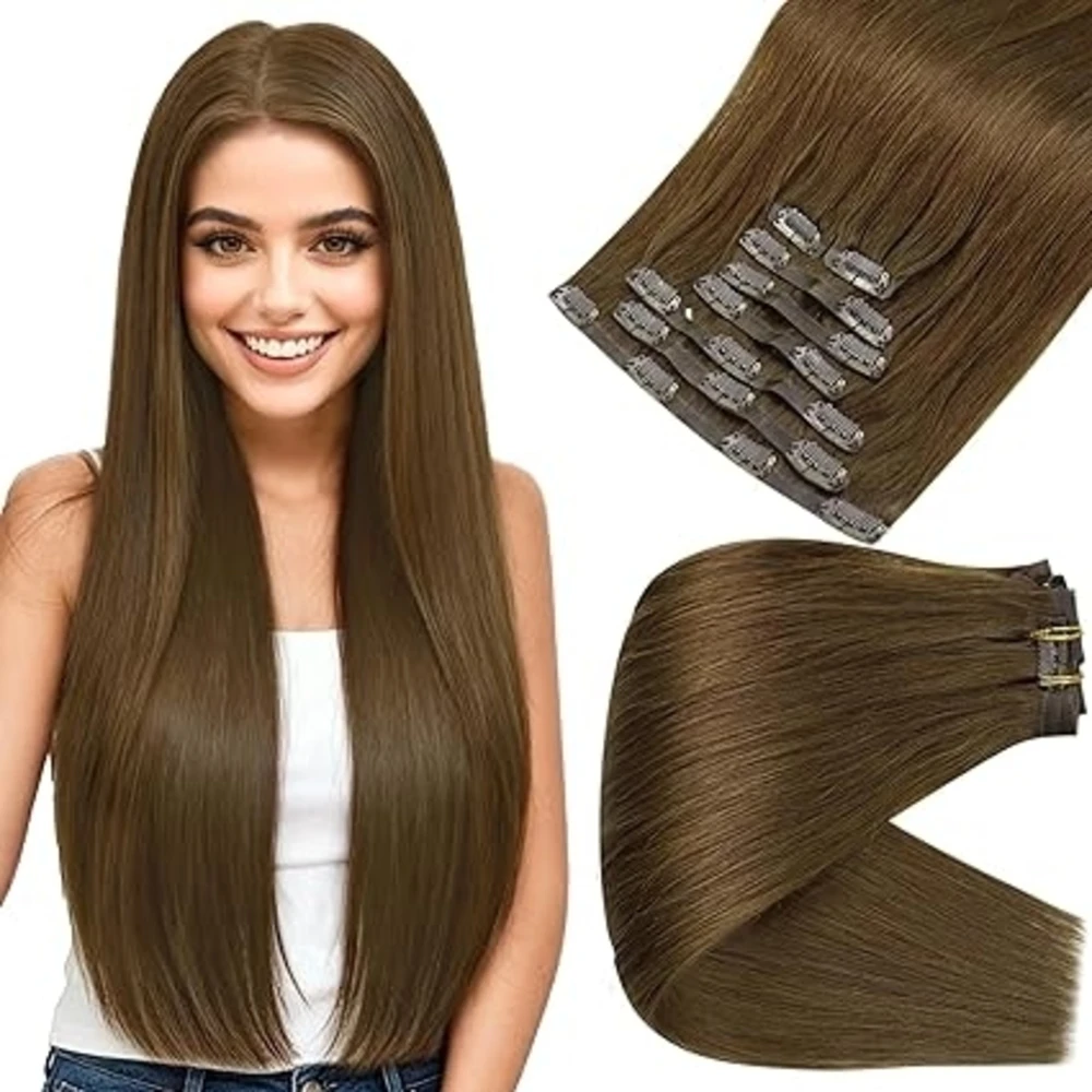 Full Shine Clip in Hair Extensions Human Hair Seamless Remy Hair 120g PU Invisible Clip In Human Hair Extensions  Balayage Color