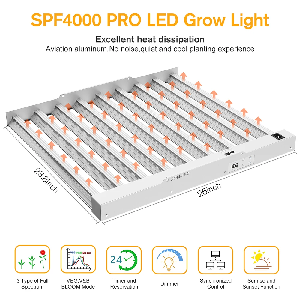 SPF4000PRO LED GROW LIGHT 400W WITH FULL SPECTRUM VEG & BLOOM DIMMER TIMER - 5X5FT COVERAGE