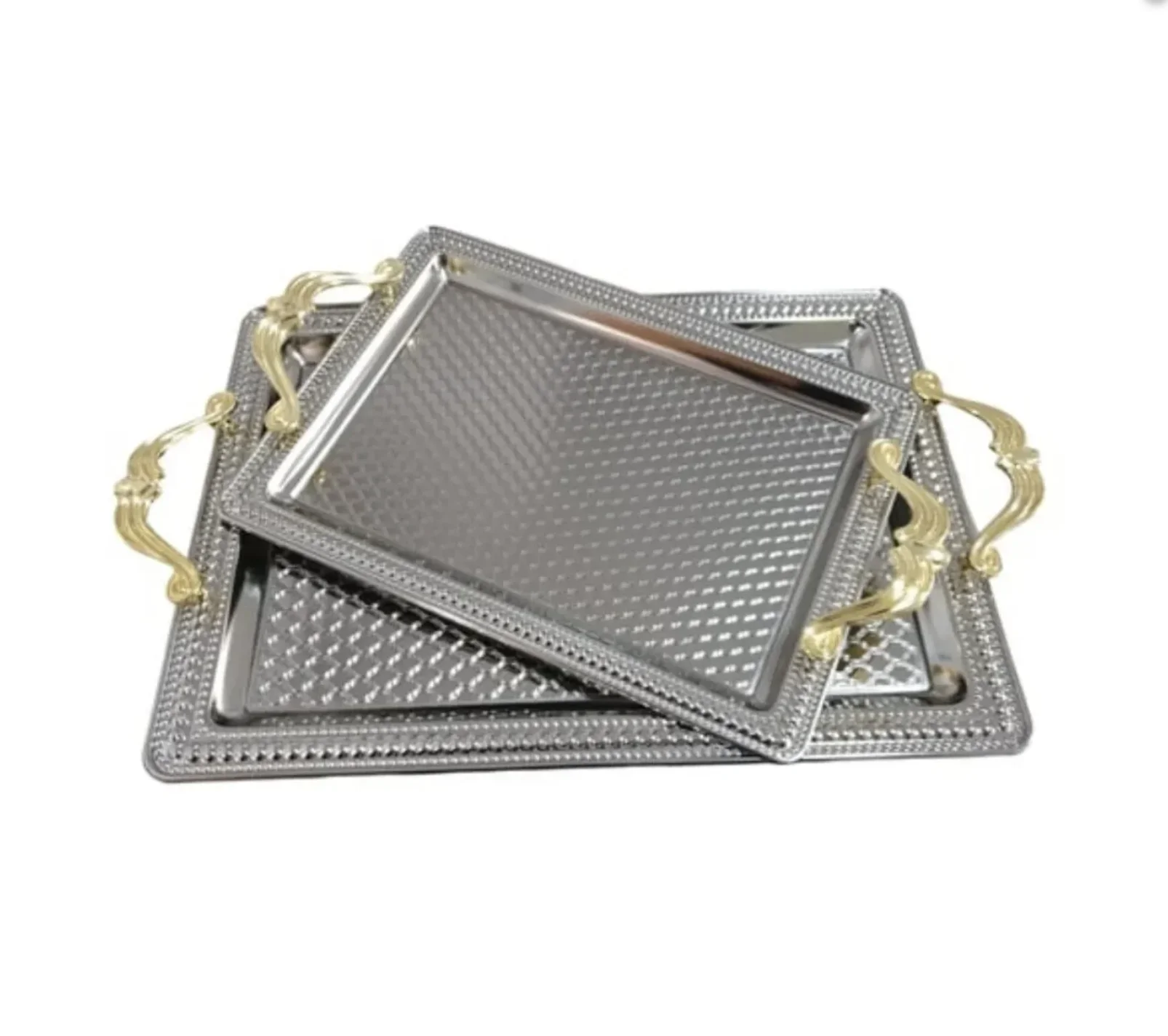 

2 Piece Rectangular Anti-Tarnish Tray Silver Color Embossed Decor For Engagement and Other Special Occasions Free Fast Shipping