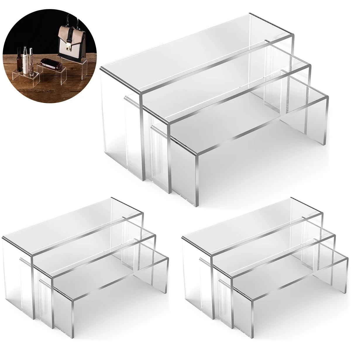 3/6/9 Stuks Acryl Display Stand Blind Box Opslag Plank U-vorm Lichtgewicht Cupcake Houder Dessert display Sieraden Display Riser - afbeelding 2