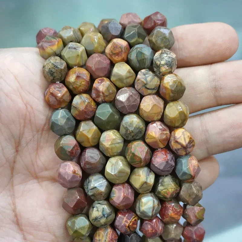 Perles en pierre naturelle à facettes, jaspe Picasso, entretoises, breloques pour la fabrication de bijoux, fil de 14 pouces, 6, 8, 10MM