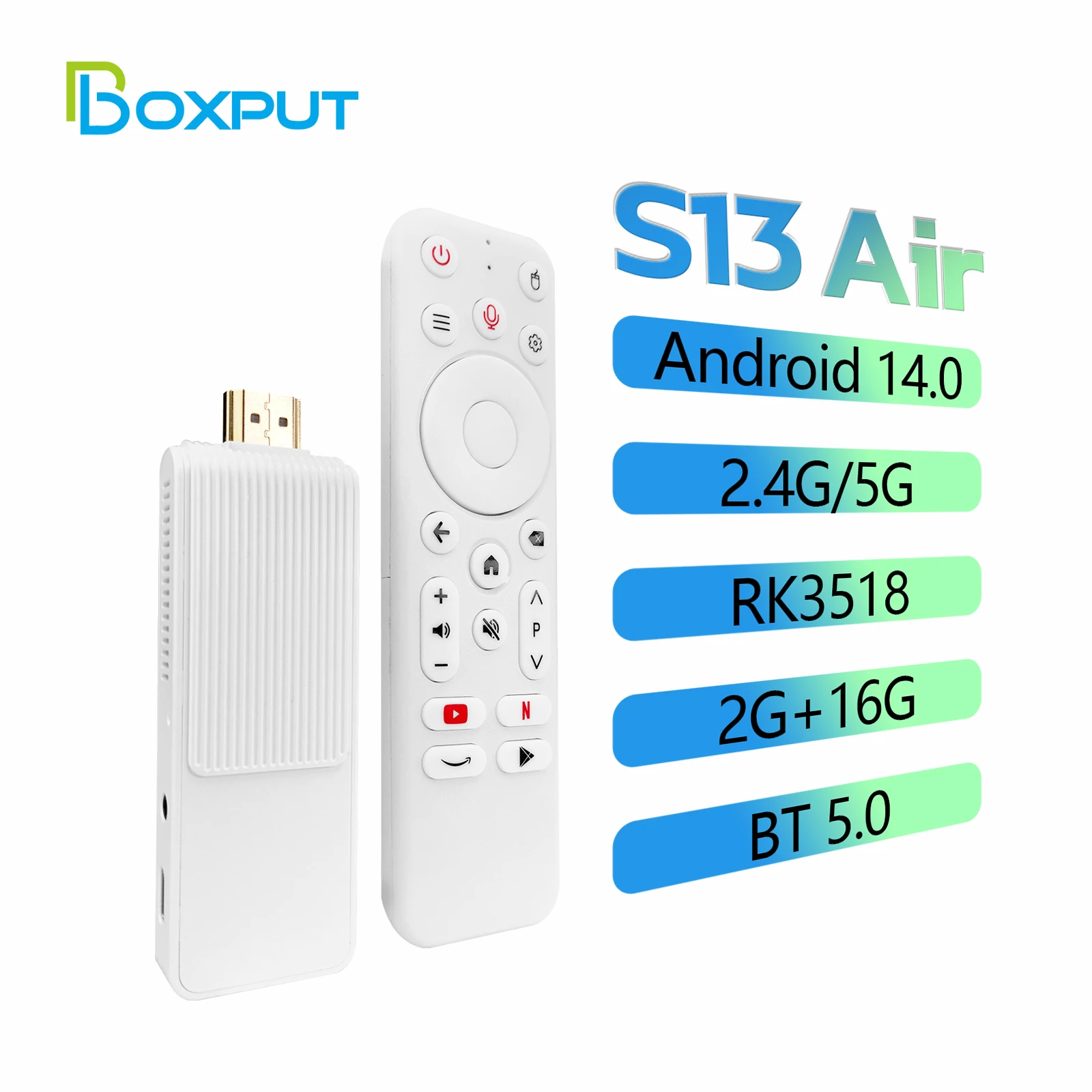Directly from Factory S13 Air TV Stick Android 14 RK3518 2.4G Wifi 5G Wifi6 Dual Brand 2GB 16GB 4K HDR BT Voice Remote Control