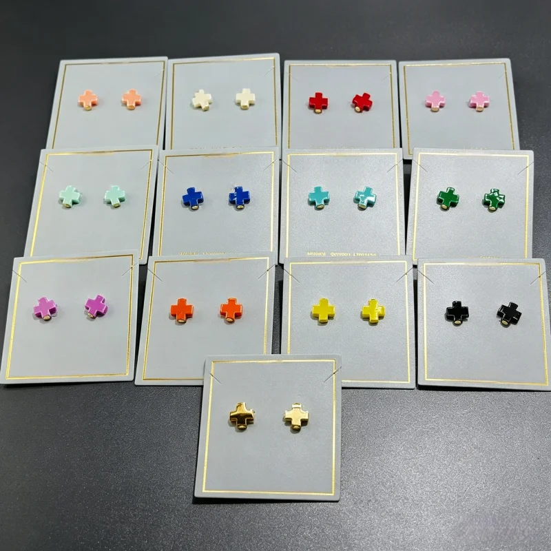 

High Quality 18K Gold Cross Stud Earrings For Women Fine Jewelry Birthday Christmas Gift