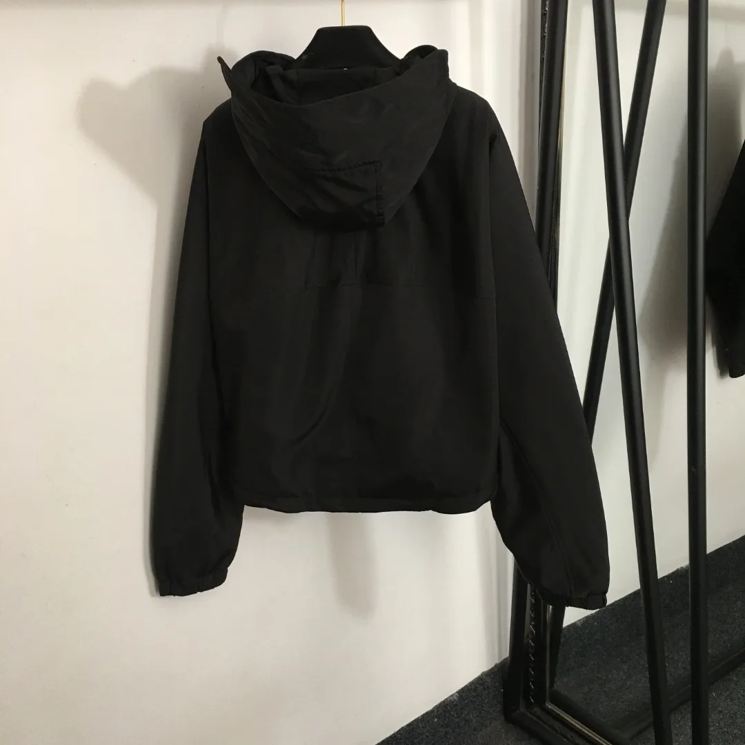 

25 Autumn new hooded long-sleeved trench coat for women, trendy high street style zipper jacket