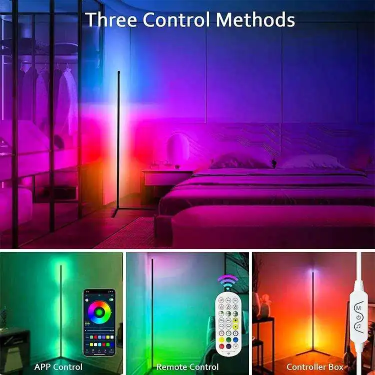 Photo Booth 1.6m RGB Stand Lights Remote Control Designer Modern Black Shelf LED Corner Multi Landing Floor Lamp