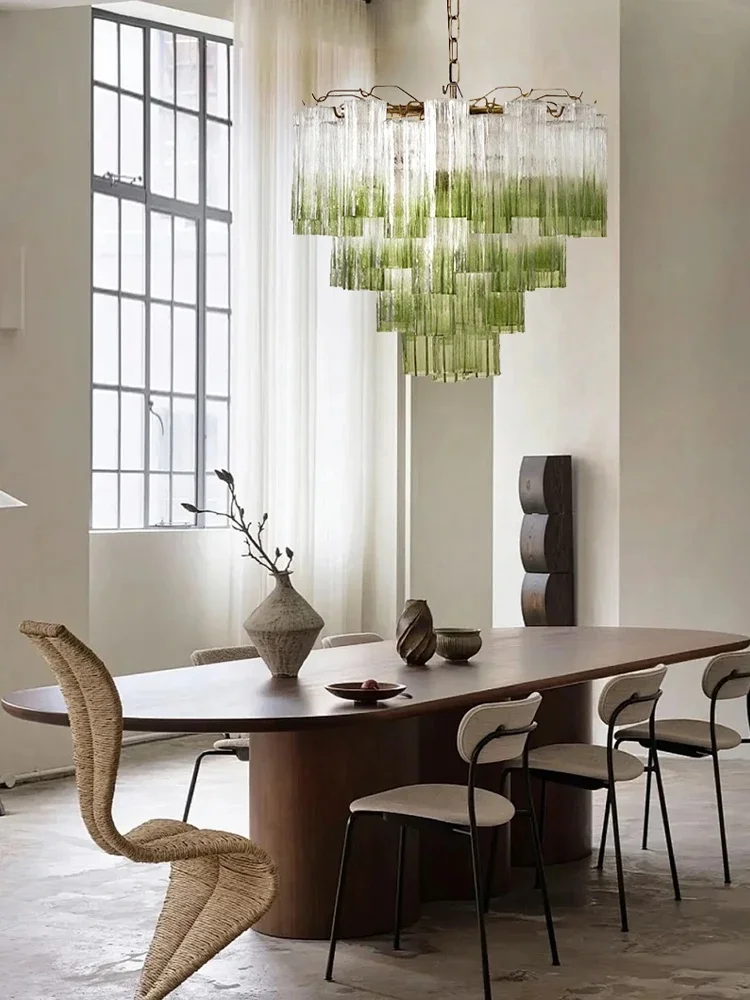 Textuur glazen kroonluchters transparant gradiënt groen Italiaans design vintage huis hangende lampen voor plafond woonkamer glans - afbeelding 2