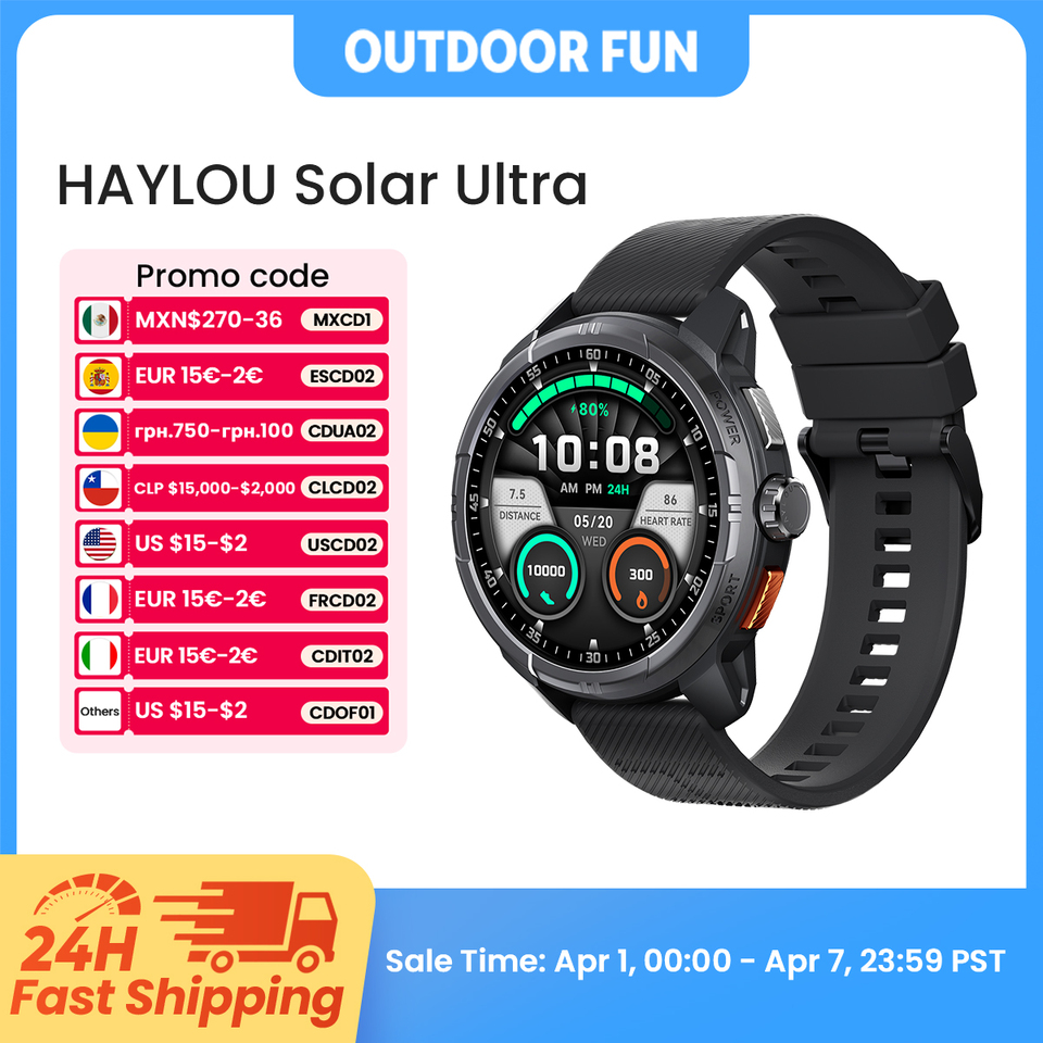  HAYLOU Solar Ultra GPS Smartwatch 1.6” AMOLED Display 5ATM Waterproof Built-in GPS Bluetooth Phone Calls Sports Smart Watch 