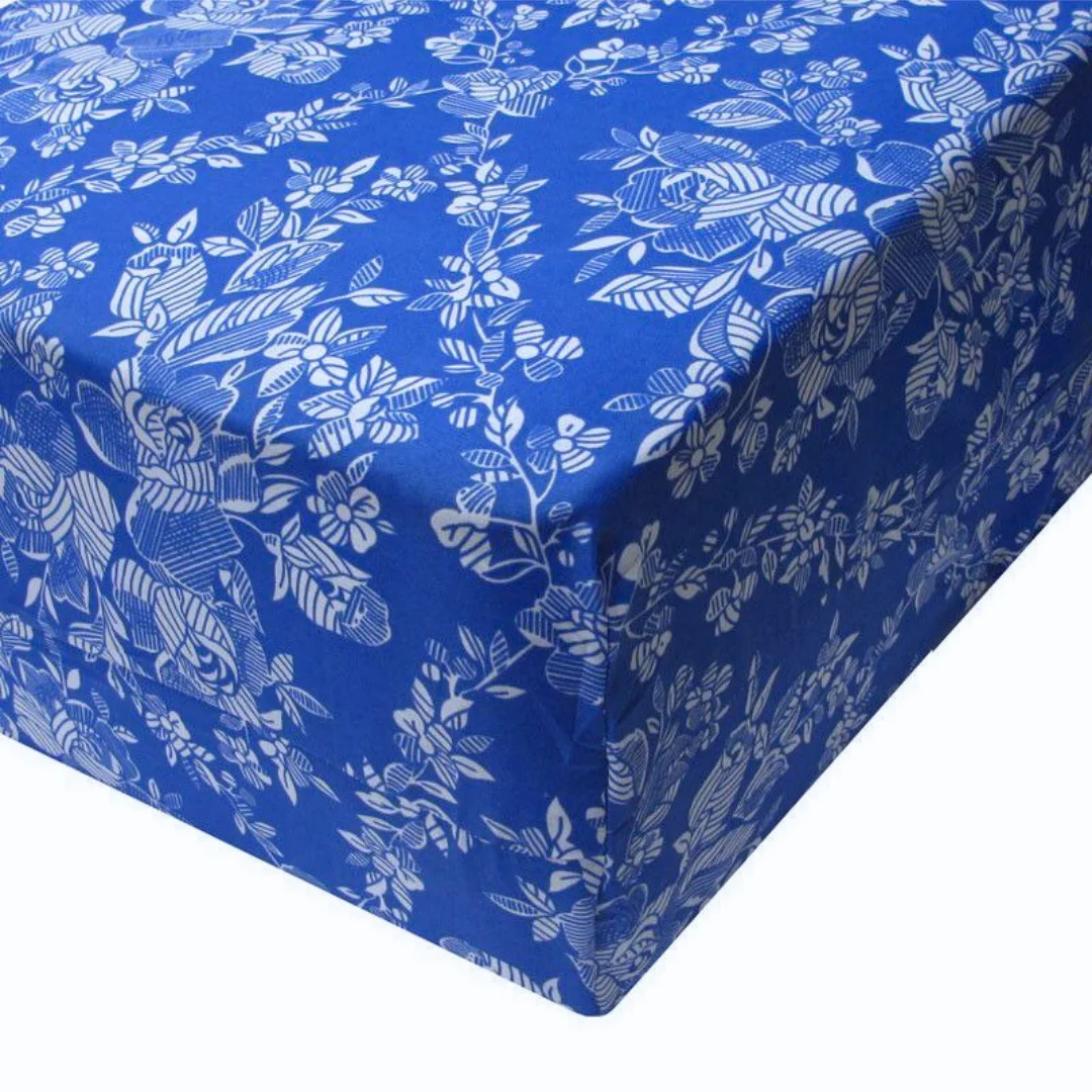 KROWN Adjustable Blue Mattress Cover, Zipper Closure, Floral Print, Available in Different Size, Breathable, Adaptive. 90x190/200 cm,105x190/200 cm,135x190/200 cm,150x190/200 cm