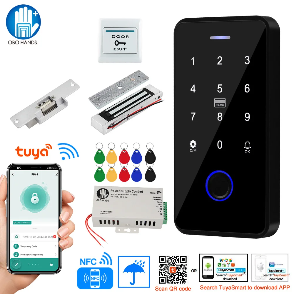 NFC Bluetooth Tuya APP Access Control System Kit RFID Fingerprint Keypad Electric Magnetic Lock Strike Locks Waterproof Outdoor