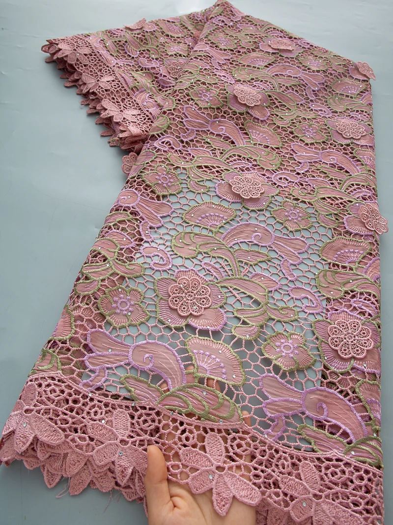 

Luxury African Embroidered Cotton Lace Fabric High Quality Nigerian Swiss Voile Lace Stones for Women Party Dresses,5yard TY4552
