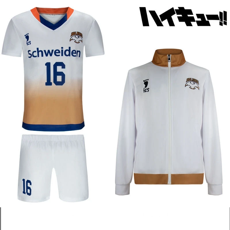 

Haikyuu!! 3pcs Schweiden Team Uniform Cosplay Costume Anime Volleyball Outfit Coat+Jersey Shorts Set for Men Women