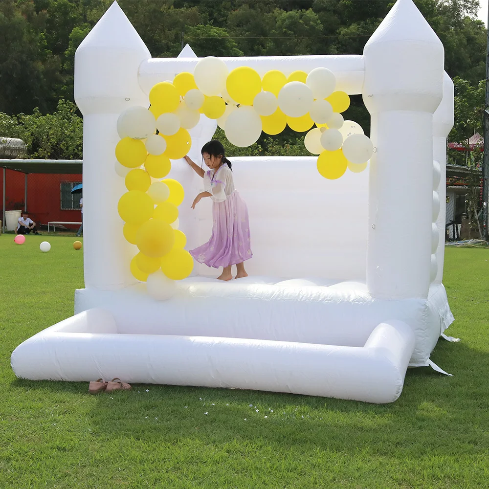 10ft branco bouncy castelo família mini casa do salto pvc bouncer salto inflável com poço de bola para crianças ventilador inflar quintal