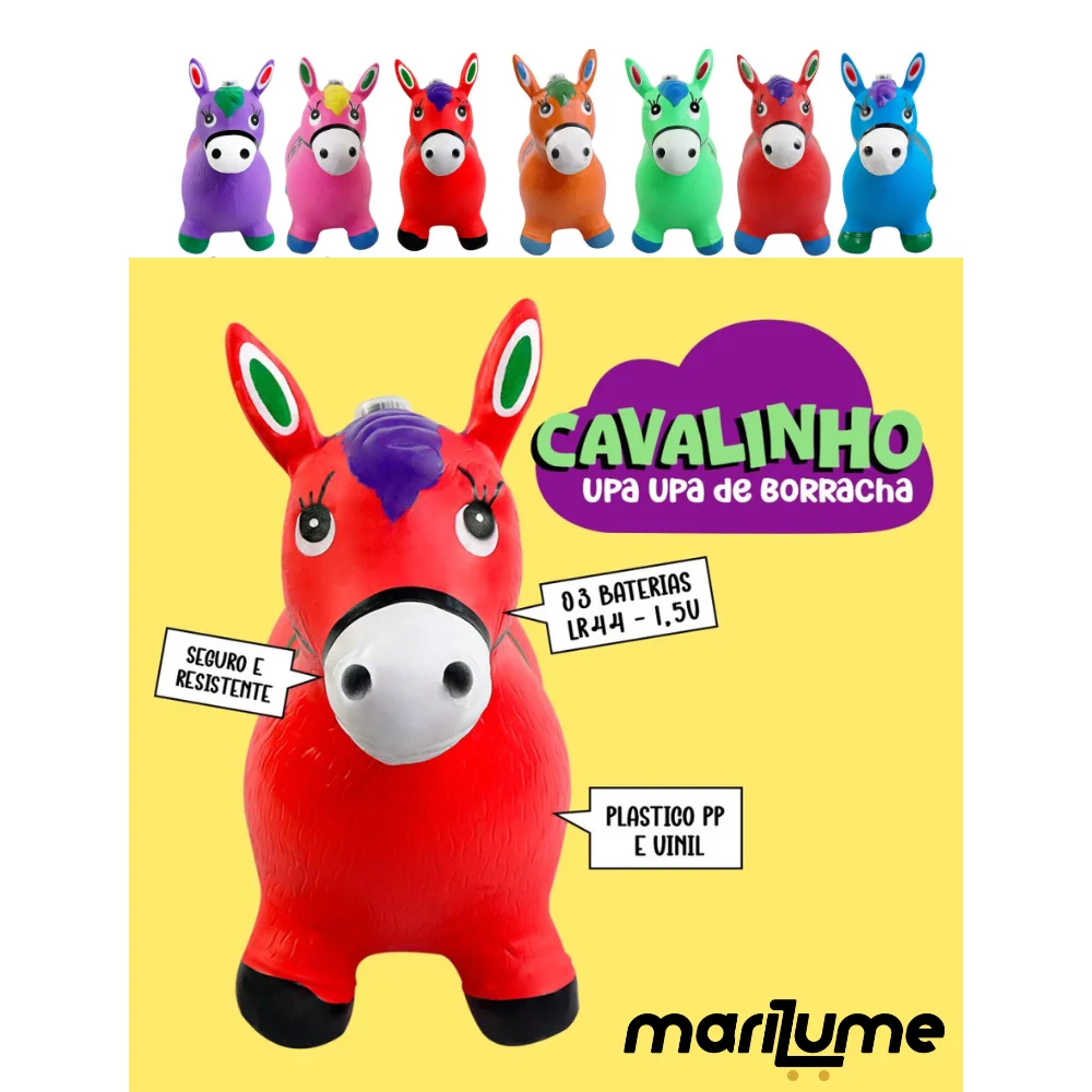 Cavalinho Upa Upa Brinquedo de Borracha Pula Pula Colorido com Luz e Sons - Cores Sortidas
