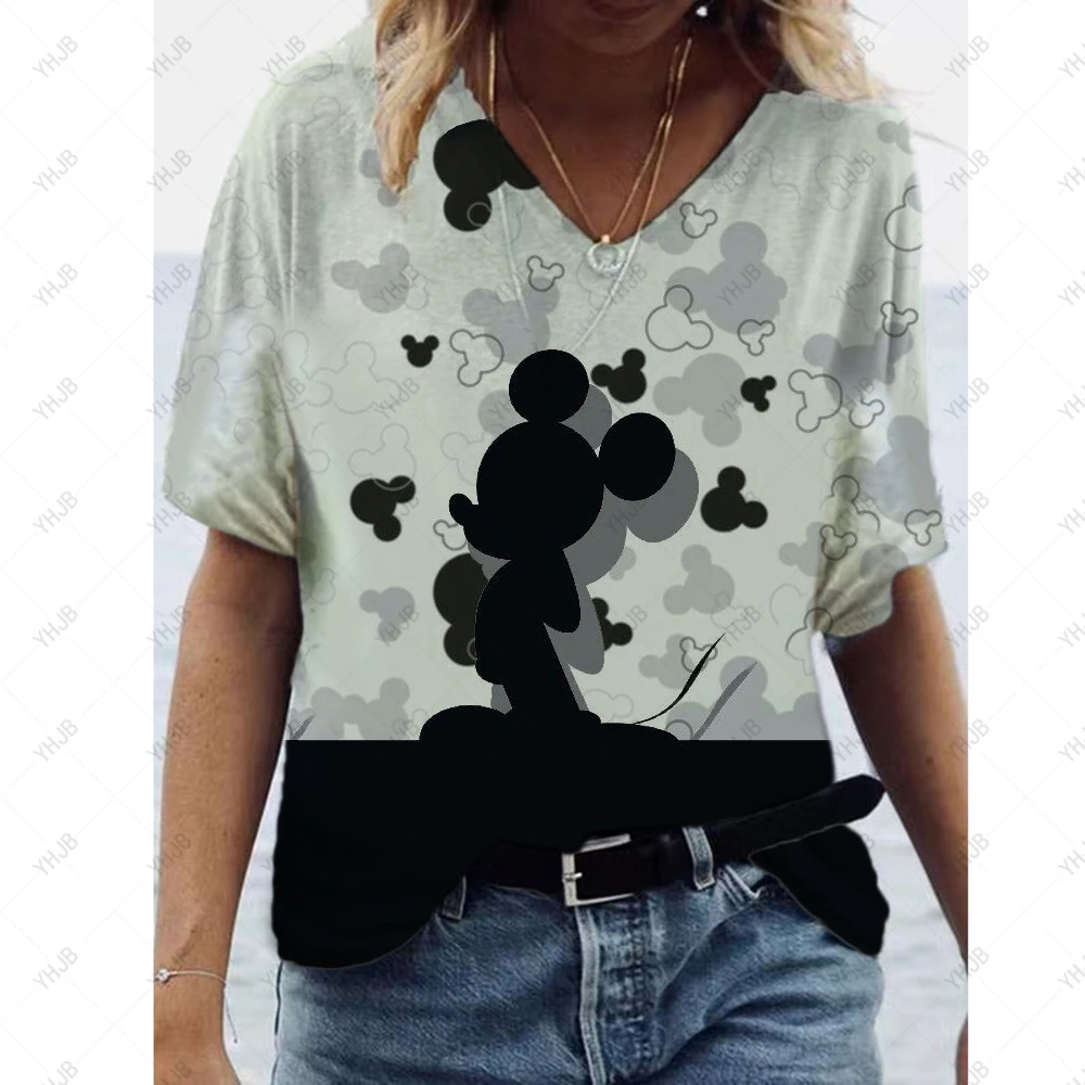 New Hakuna Cute V-neck Women T Shirt Harajuku 90s Disney Mickey Minnie Mouse T-shirt Cartoon Tshirt Graphic Printed Top Female