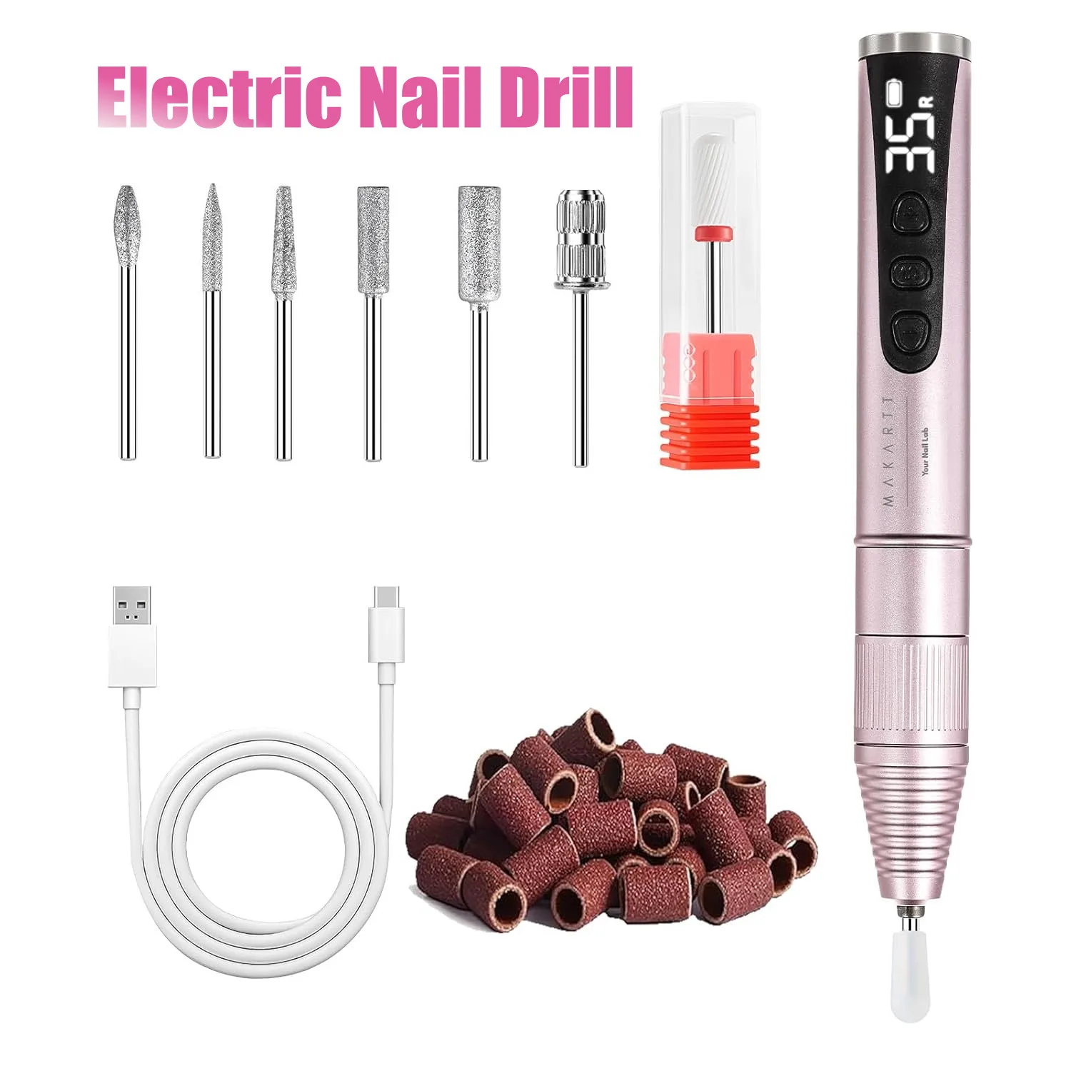 مثقاب أظافر كهربائي من ماكارت - قابل لإعادة الشحن بقدرة 35000 دورة في الدقيقة، مجموعة أدوات مثقاب أظافر لاسلكية وآلة أظافر #1