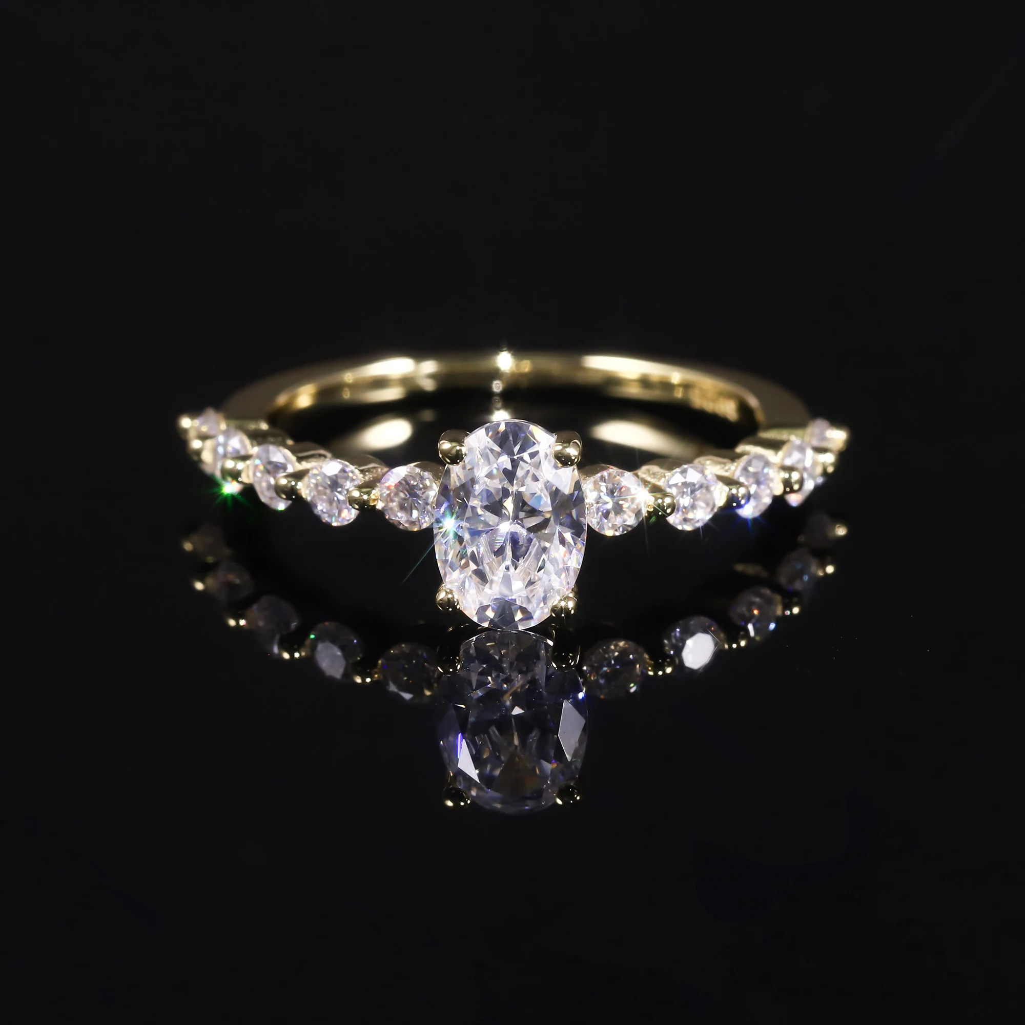 

GEM'S BALLET 1,0 карата, 5x7 мм, овальное кольцо Marseille с полупокрытием из муассанита, обручальное кольцо из 18-каратного золота, стерлинговое серебро 925 пробы