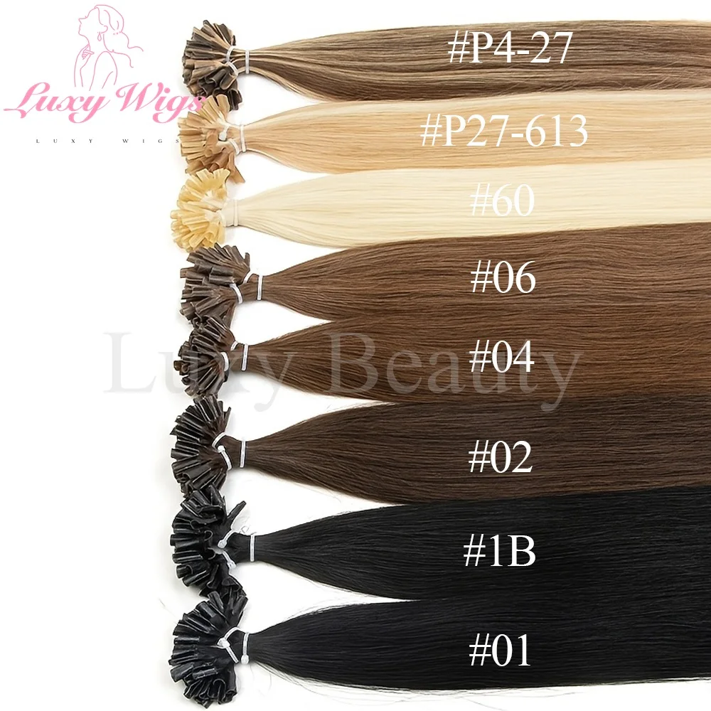 Blonde U Tip Nail Tip Hair Extensions Human Hair Keratin Tip Hot Fusion Human Hair Extensions Black Brown Pre Bonded Hair 50pcs