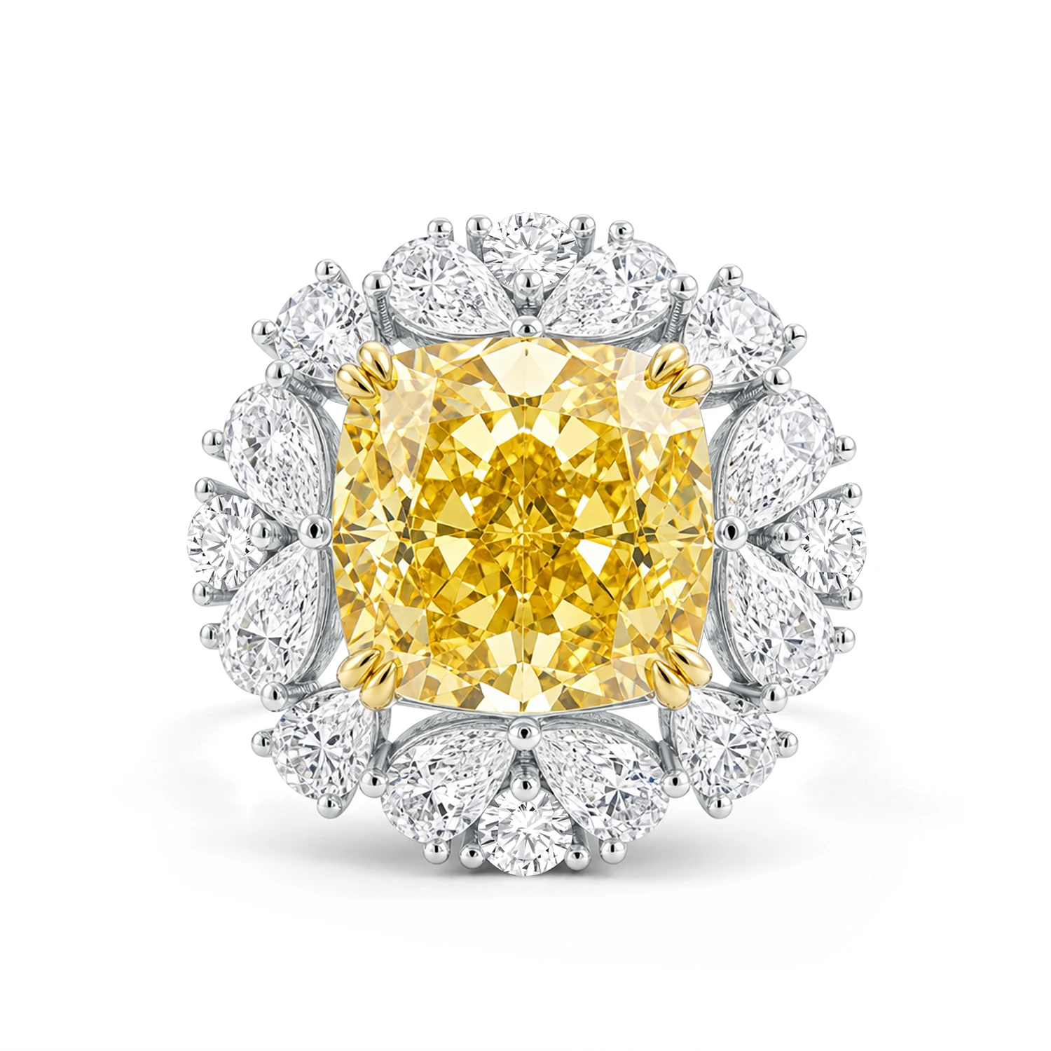 

GEM'S BALLET 925 Sterling Silver Antique Style Art Deco Ring Diamond-fire CZ- Fancy Vivid Yellow Engagement Wedding Ring