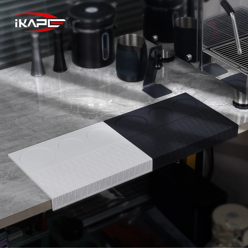 IKAPE Espresso Tamping Mat, Food Grade Silicone Coffee Tamper Mat, Portafilter Tamp Mat Espresso Accessory for Baristas, Black