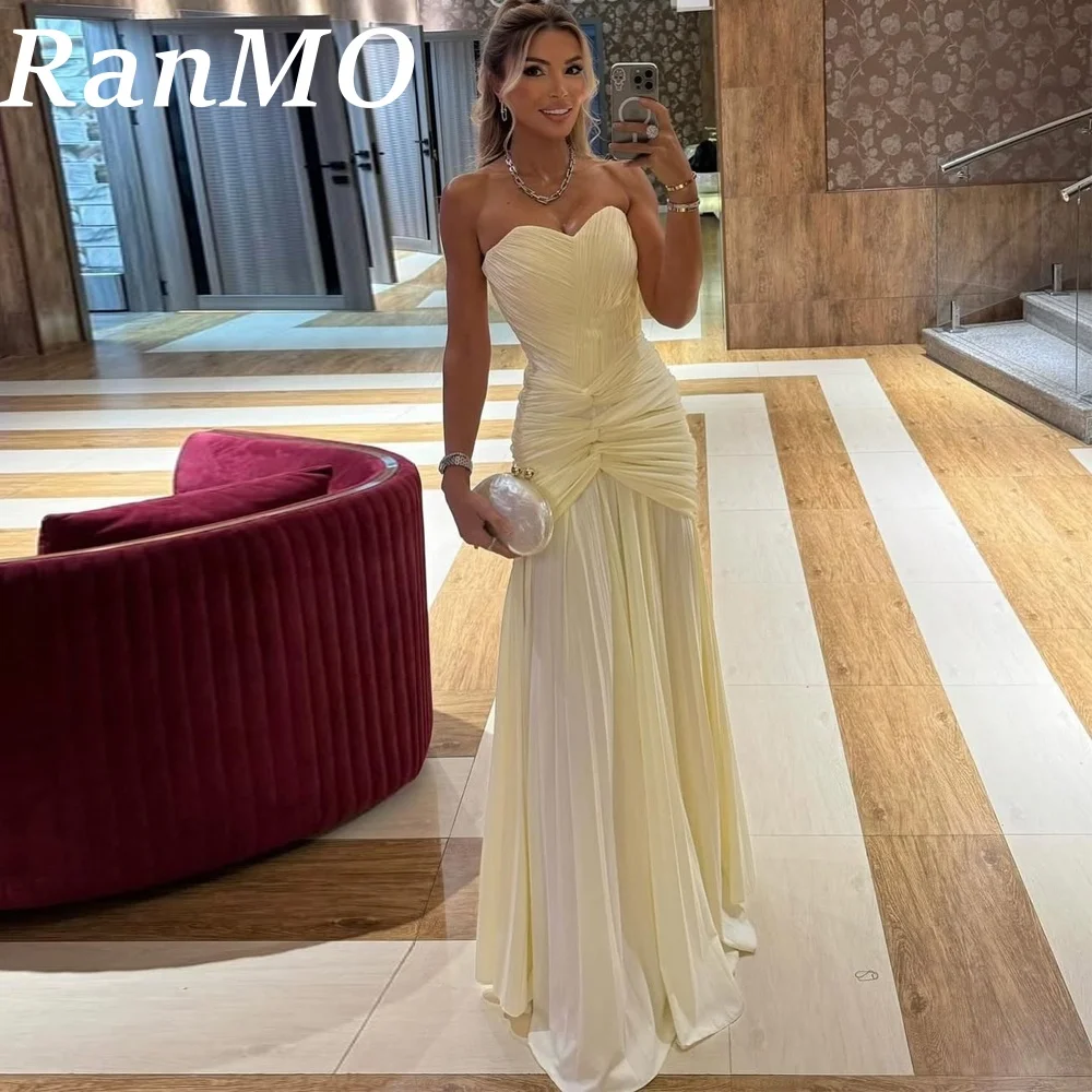 

RanmoYellow Elegant Mermaid Prom Dress Floor-Length Pleat Sweetheart vestidos de noche Sleeveless Elegant Evening Dresses 2025