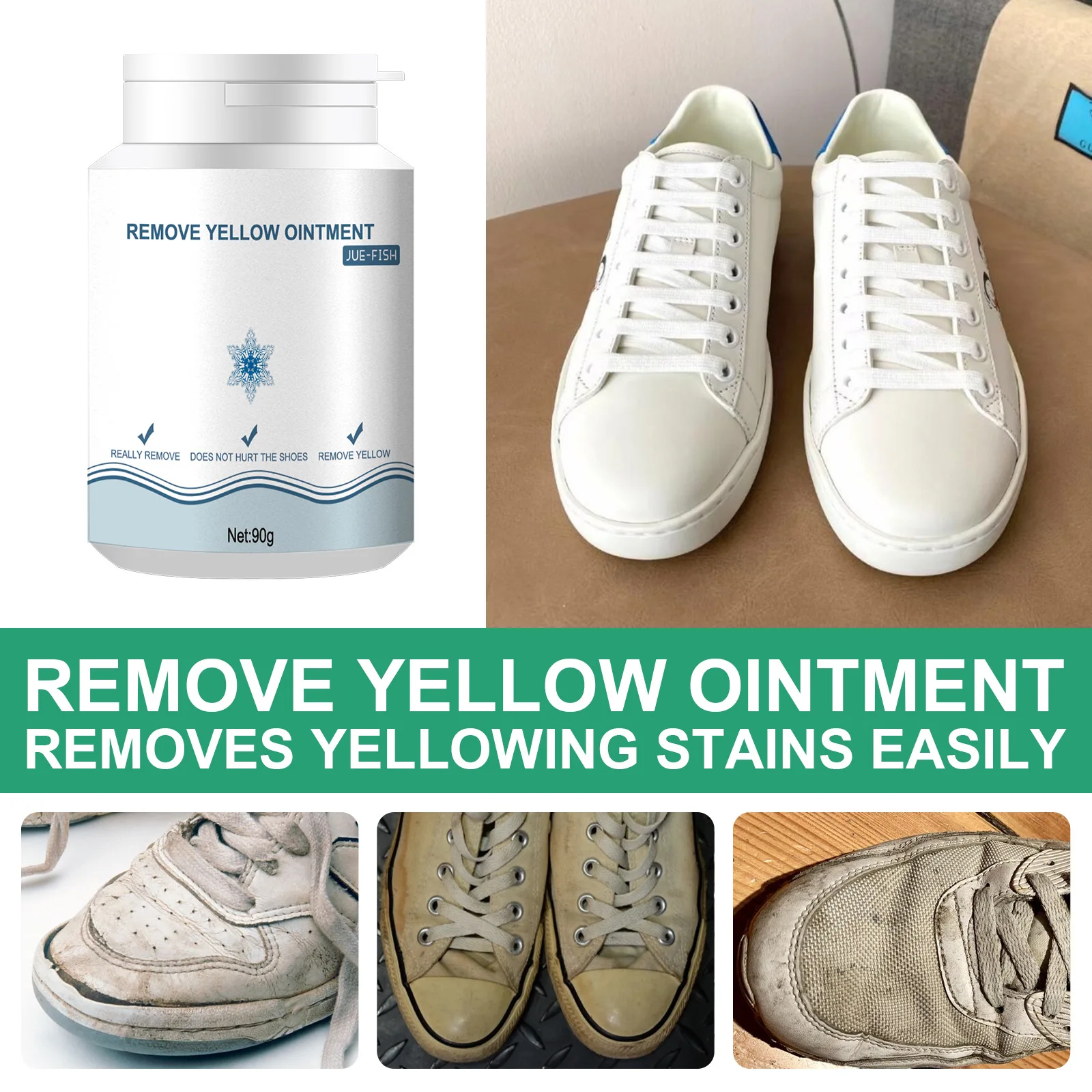 Jue Fish 90g Shoe Cleaner Cleaning Whitening Shoe Sneakers Decontamination Remove Yellow Rubbish Stain Ointment Foam Cleaner