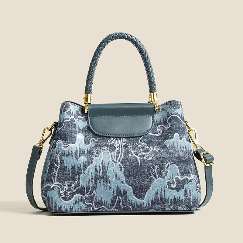 Elegant Embroidered Canvas Tote Bag - Women's Large Capacity Handbag with Leather Straps - Perfect for Work  Shopping  and Casua