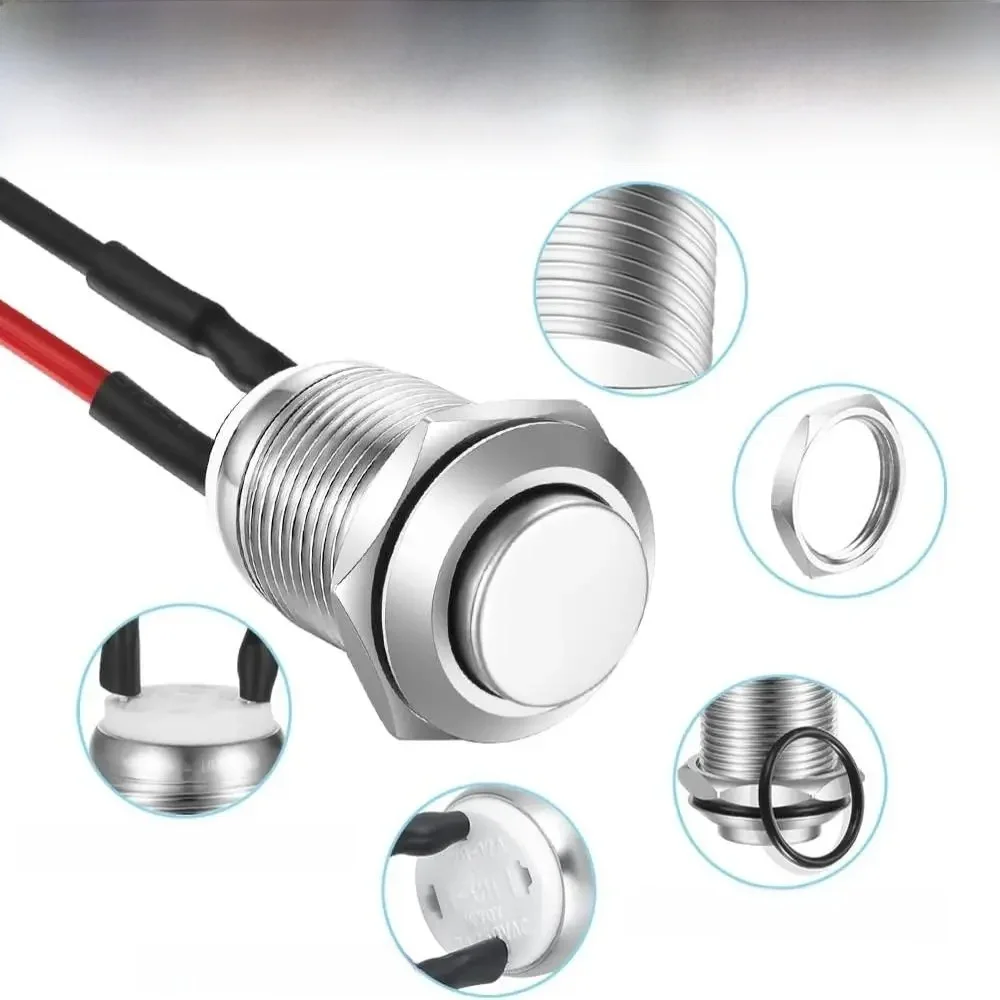 12mm 2A 12V/24V/125V/250V AC Wstępnie okablowany wodoodporny przycisk zatrzaskowy Samoblokujący przycisk ze stali nierdzewnej Wł. Wył. — 2