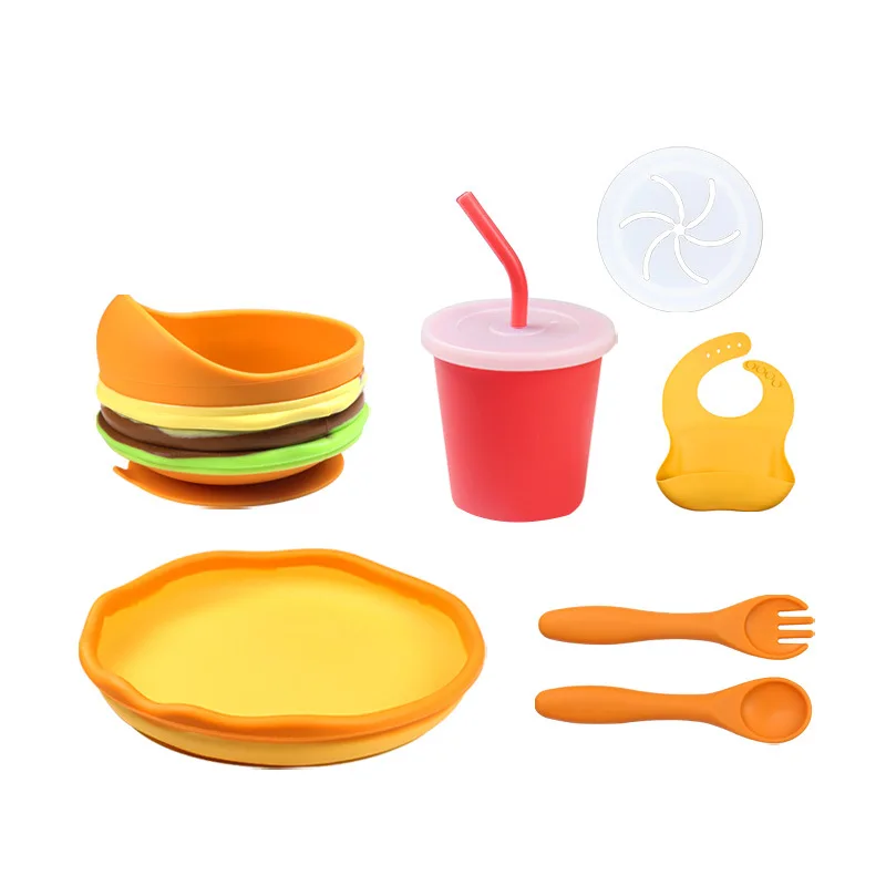 Complete Tableware Silicone Lunch Box For Kids,Burger, Pizza and Cola Cup Tableware set,Kitchen Utensil