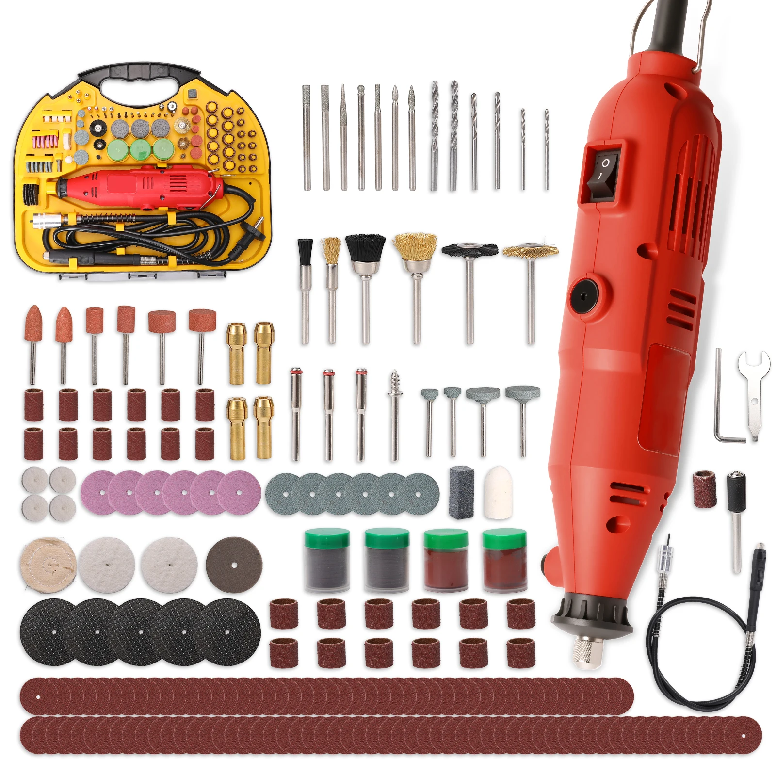 260W Elektrische Graviermaschine 211-teiliges Rotationswerkzeug-Set 6 Geschwindigkeiten Mini-Handbohrmaschine für Holz/Metall Elektrische Schleifmaschine