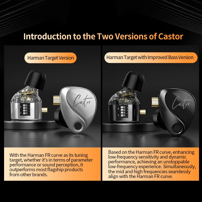 KZ Castor In Ear HiFi Earphone 2 Dynamic High-end Tunable balanced armature Earphones Monitor Headphone Cancelling Earbuds