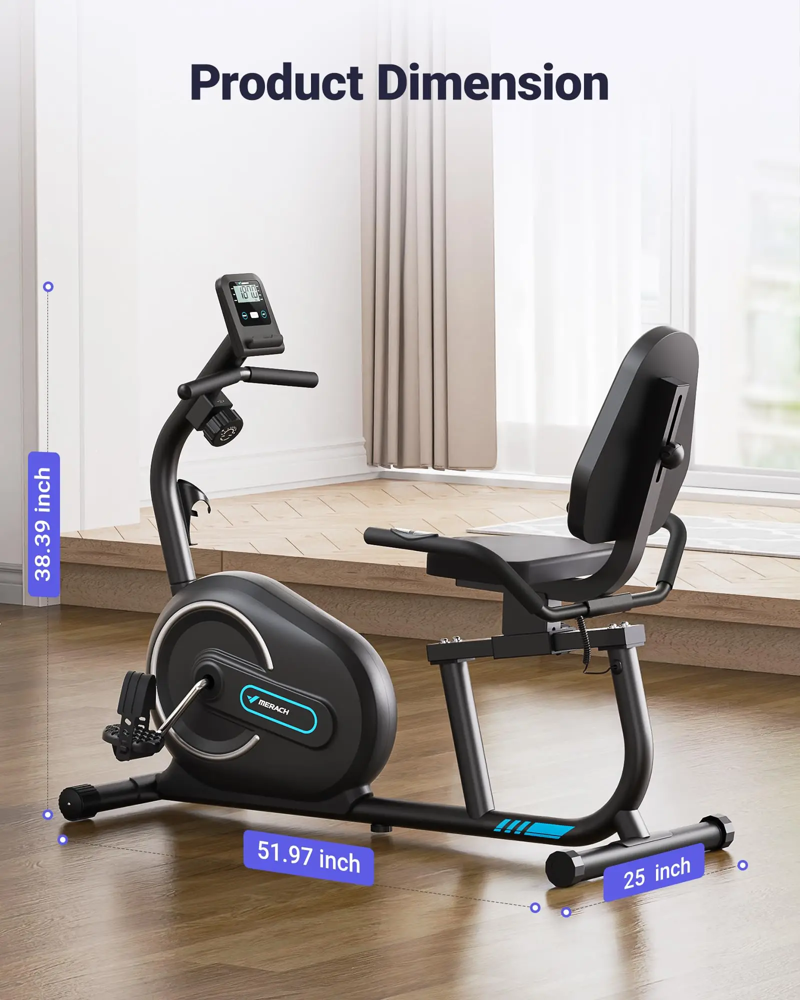 MERACH Recumbent Exercise Bike for Home Smart Bluetooth Exclusive App Connectivity LCD Heart Rate Handle Magnetic Recumbent Bike