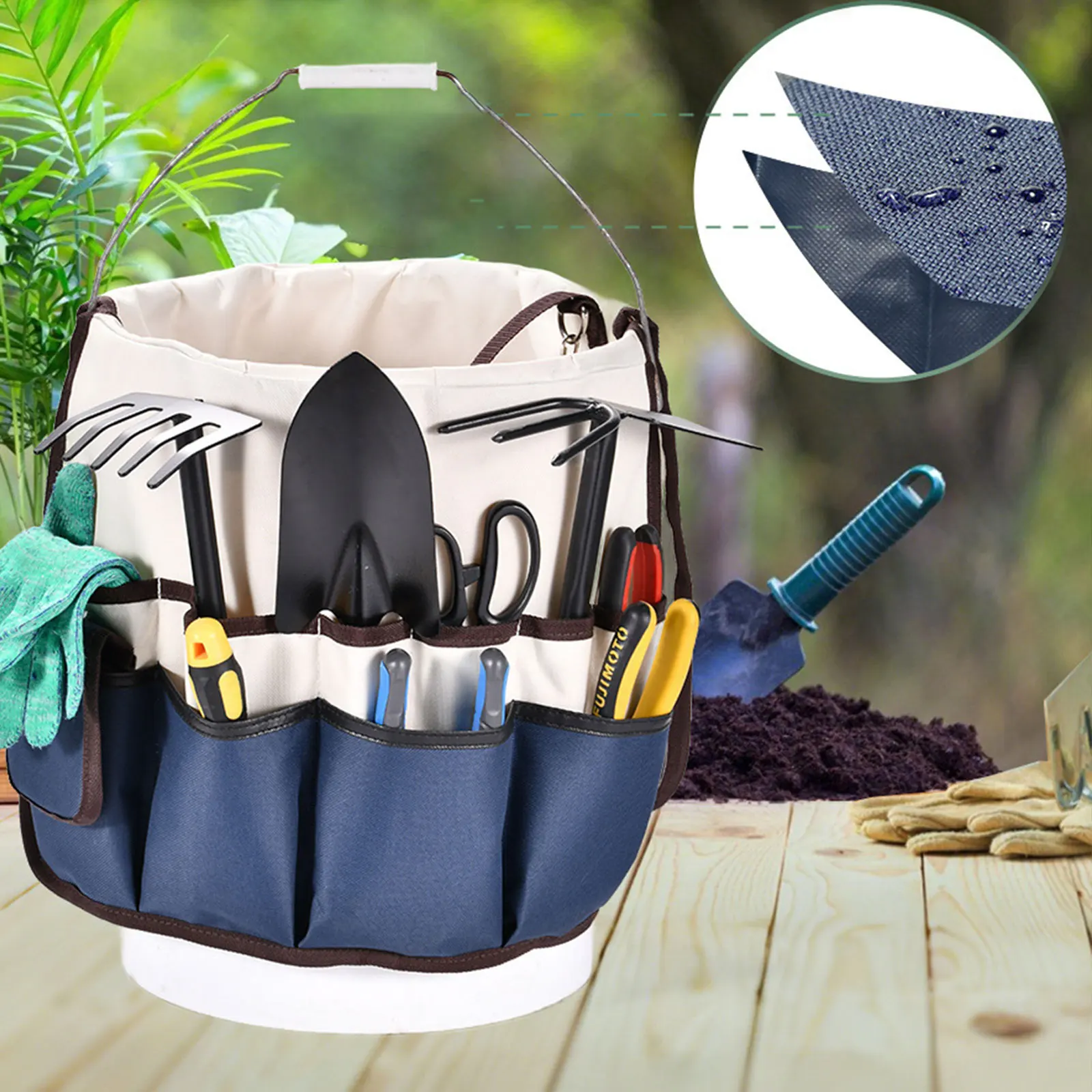 

Сумка-ведро для садовых инструментов, прочная, долговечная для инструментов «сделай сам», ножниц, гаечных ключей, сумка для хранения инструментов, несколько карманов с ручкой