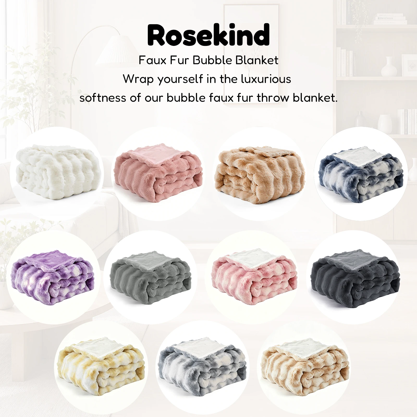 ROSEKIND 1pc Soft Weighted Faux Fur Rabbit Bubble Blanket, 1000GSM, 90*108 Inch, Warm & Thick for Bed, Sofa, Office, Dorm, Camping, Multifunctional & Durable Blanket as Perfect Gift, Available in 10 Color as Stylish Home Decor, All-season Universal