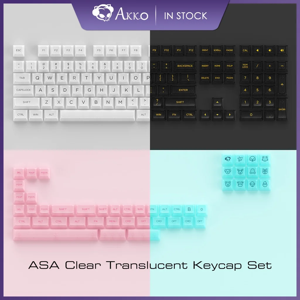 Akko ASA-Conjunto de Keycap Transparente, Caps 155 teclas para layout ANSI, 61 87 104 108 Switches MX, Teclado mecânico retroiluminado RGB, Clear Keycaps