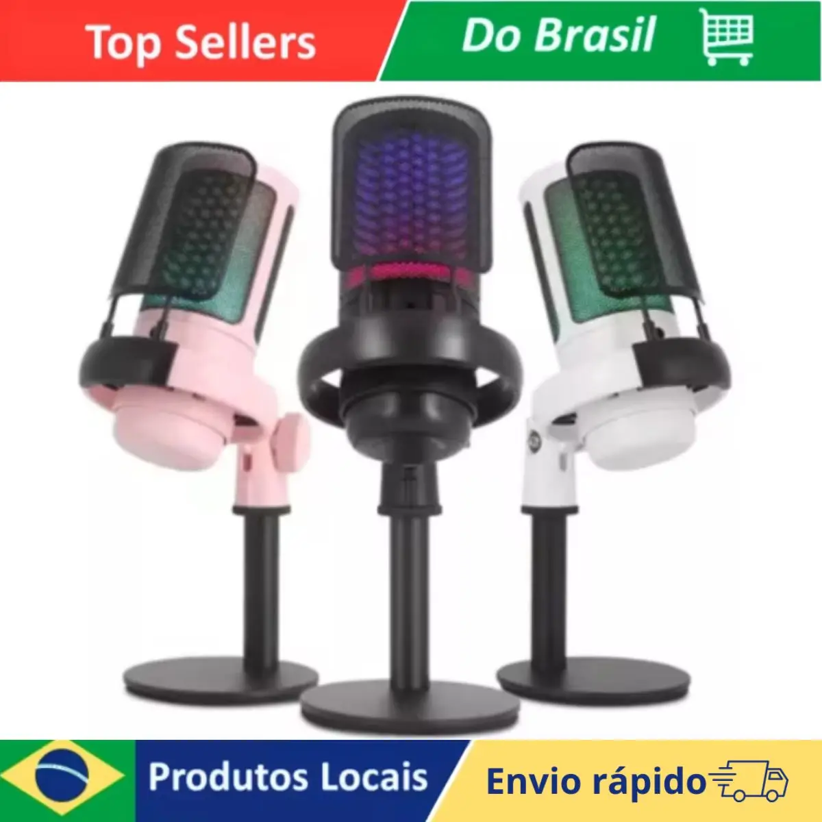 Microfone Gamer Condensador Preto Led RGB USB Plug and Play para Jogos Streaming e Podcast - Tomate