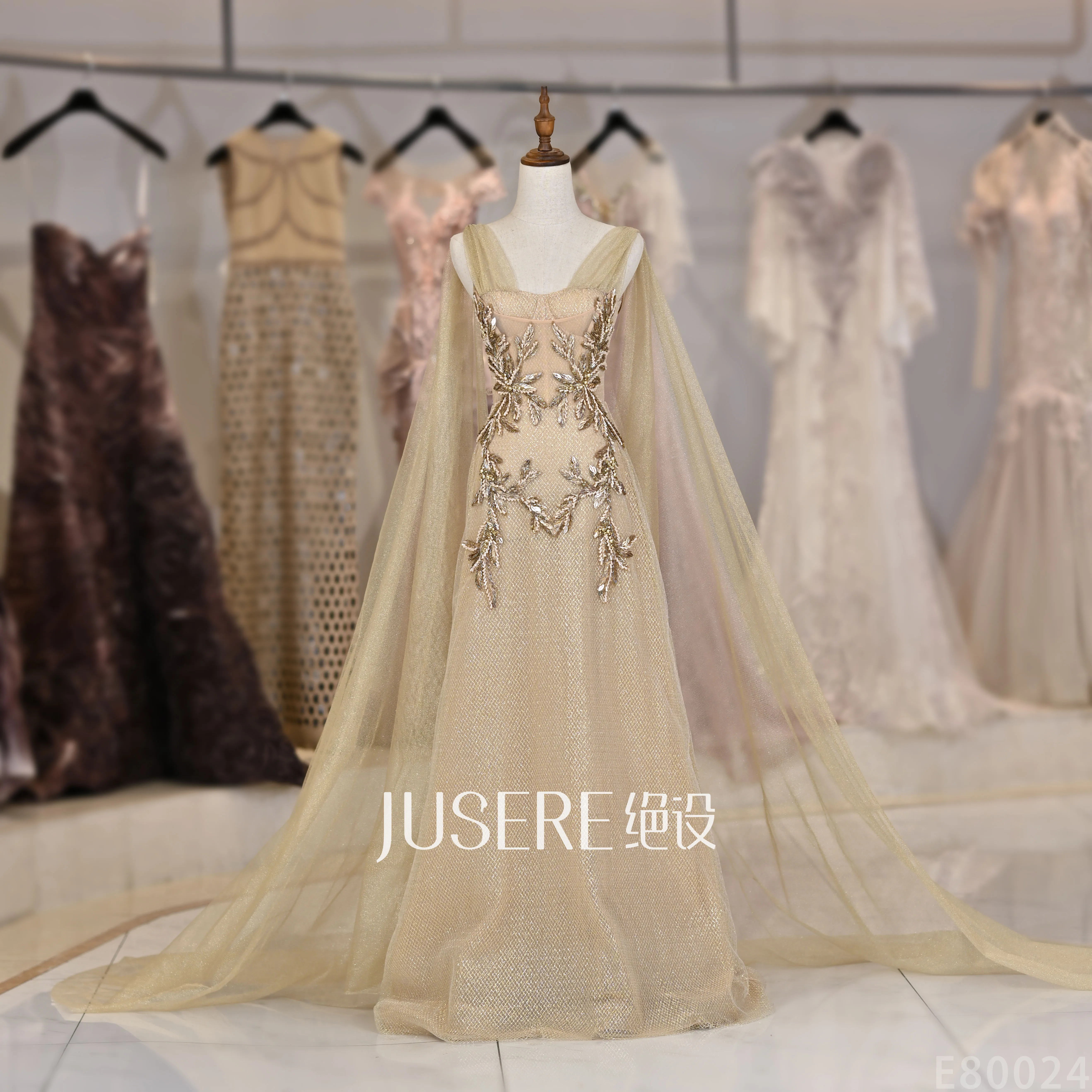 Jusere New Collection Scoop Neckline Unique =Shoulder Design a Line Evening Dress Lace Bridal Gown