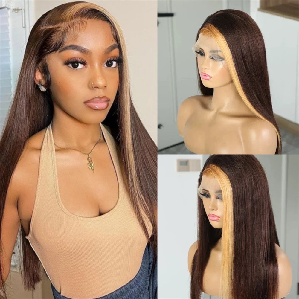 

34 36 Inch Bone Straight Highlight Lace Front Human Hair Ombre 13x4 Lace Frontal Wigs 13x6 Honey Blonde Colored Wigs For Women