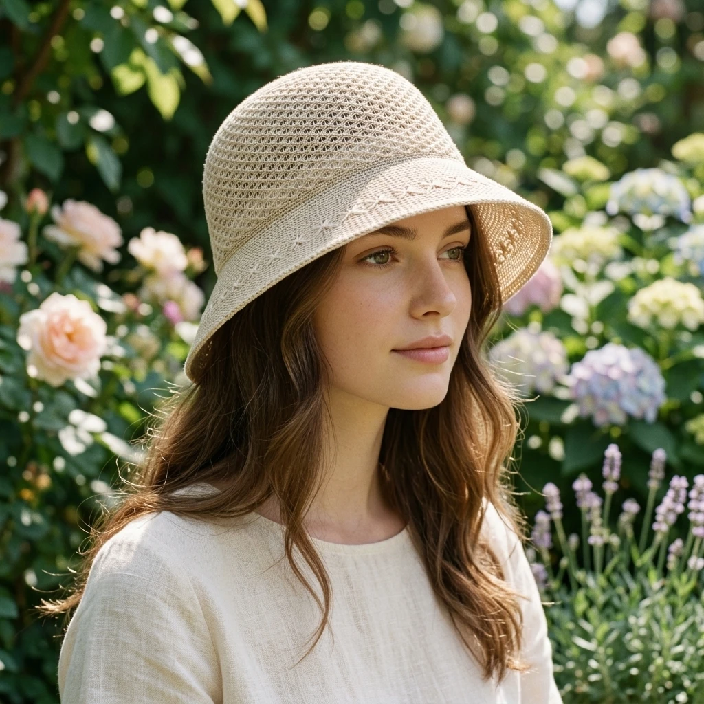 Elegant Wide-Brimmed Knitted Fisherman Hat for Women - Outdoor Travel Sun Protection Breathable Mesh Bucket Hat
